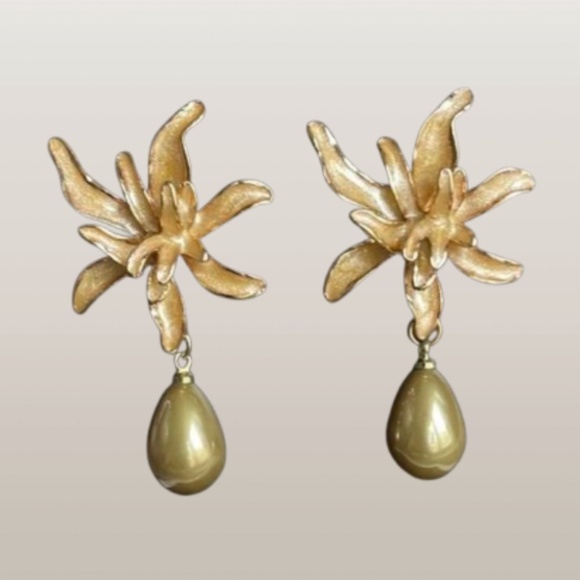 Gold Floral Drop Earrings - Picture 1 of 17